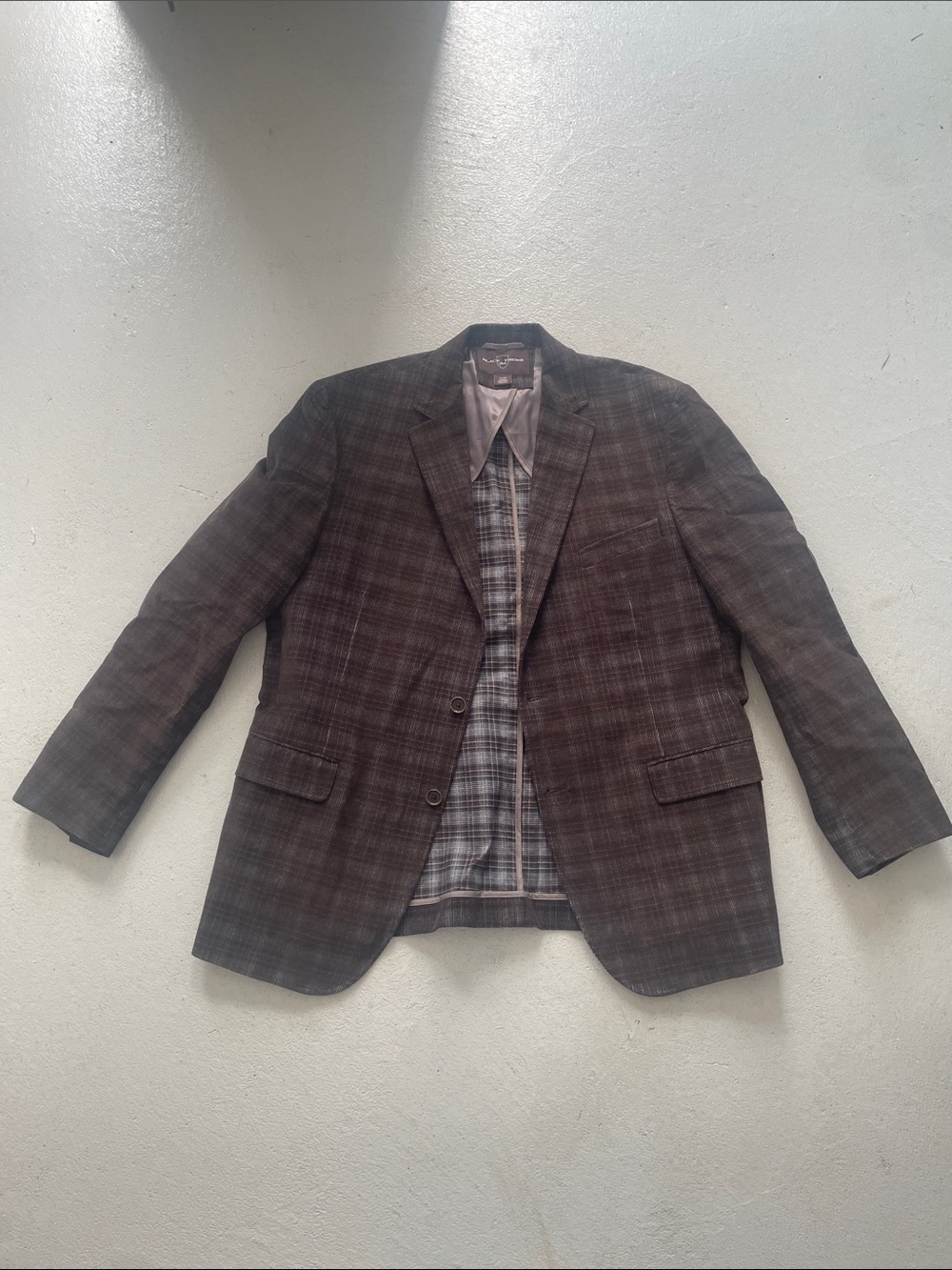 Men's Brown Plaid Sport Coat Blazer - Classic Two-Button Jacket